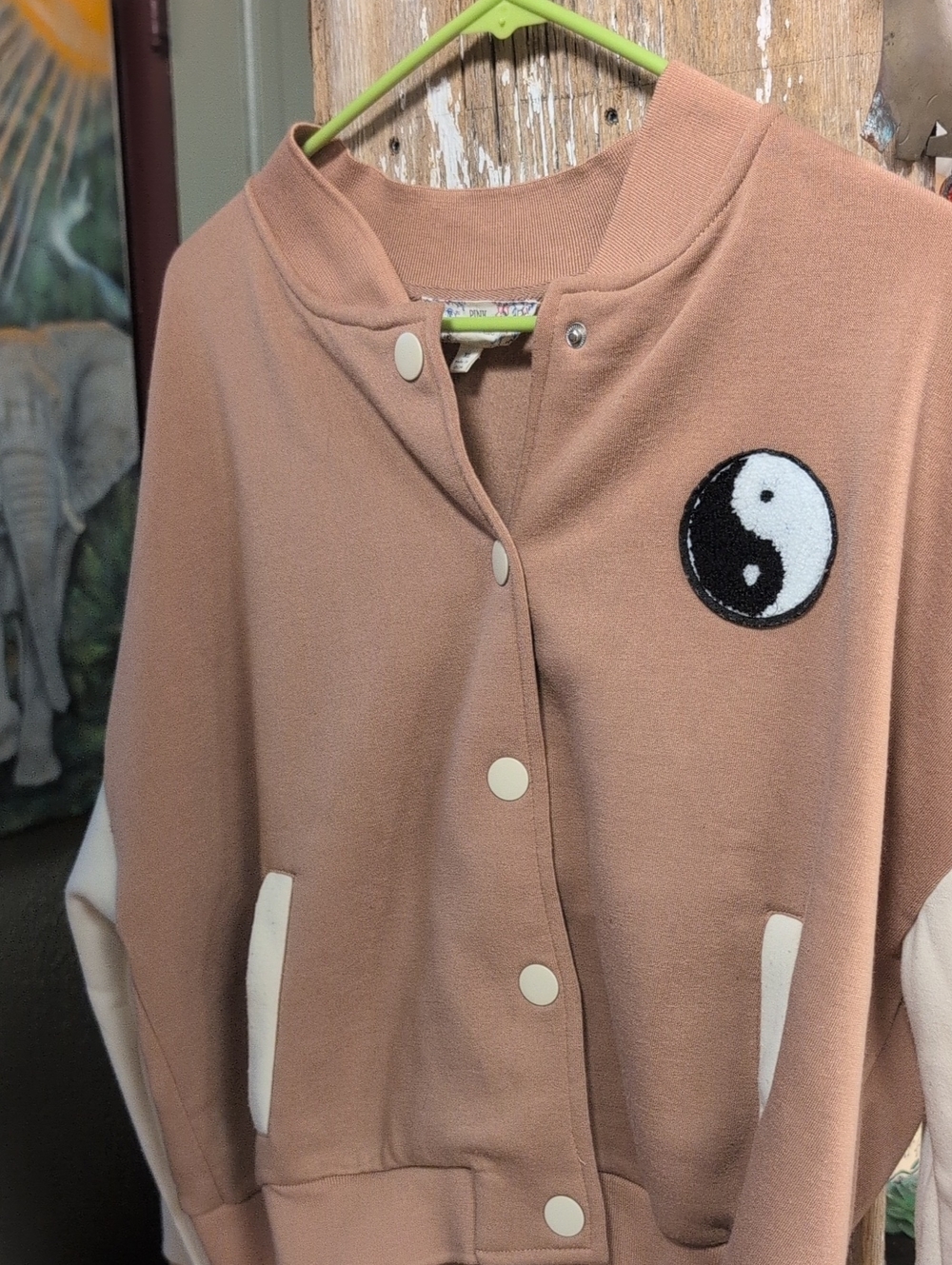 Pink Republic Dark Peach Bomber Jacket with Yin Yang Patch